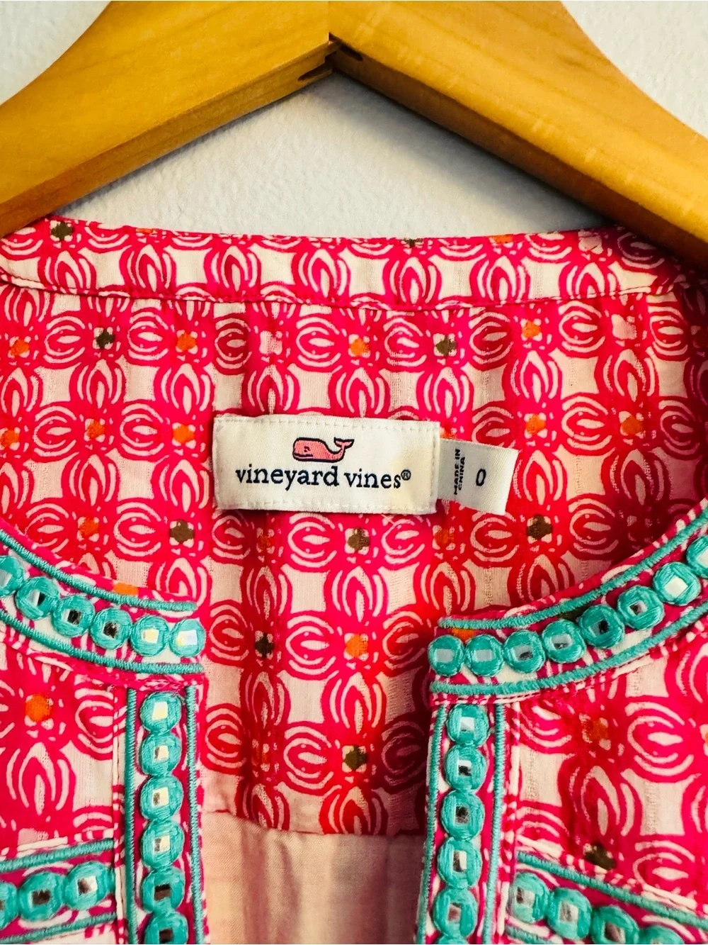 Vineyard Vines NWT Embroidered Beaded Tunic Dress Silk Geometric Print SZ 0
